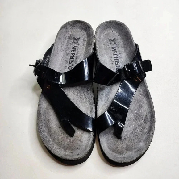 Mephisto Women's Nalia Sandal Shiny Black Strap Women's Size 8 - Picture 1 of 9